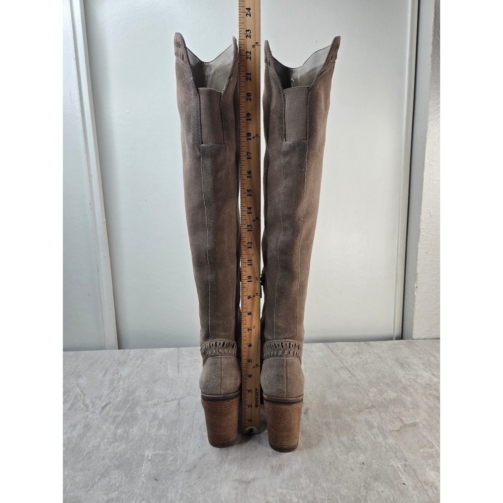 Vince Camuto Over The Knee Block Heel Tall Boots 8 Taupe Suede Fall Western Chic - Picture 4 of 10